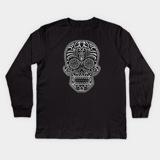 Intricate White and Black Sugar Skull Kids Long Sleeve T-Shirt